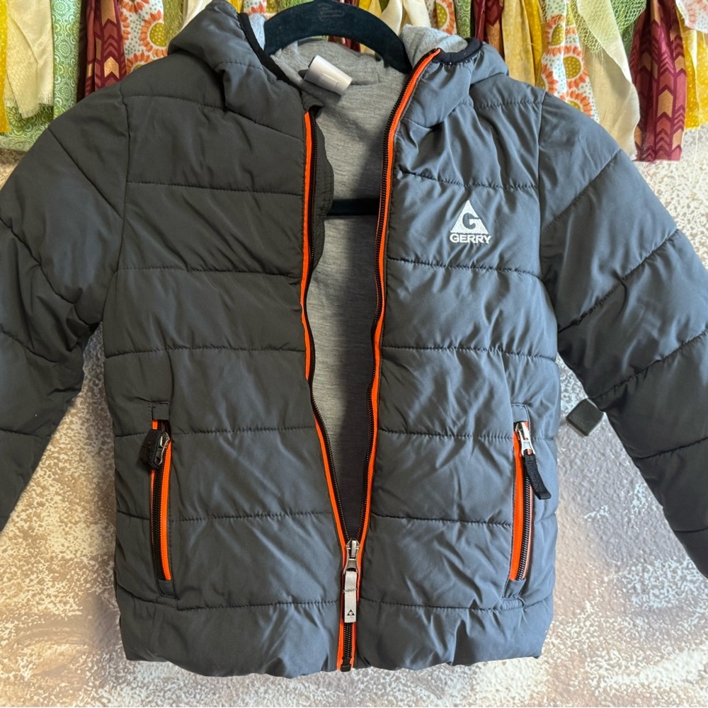 Gerry  Kids Gray Puffer Jacket with Orange Accents